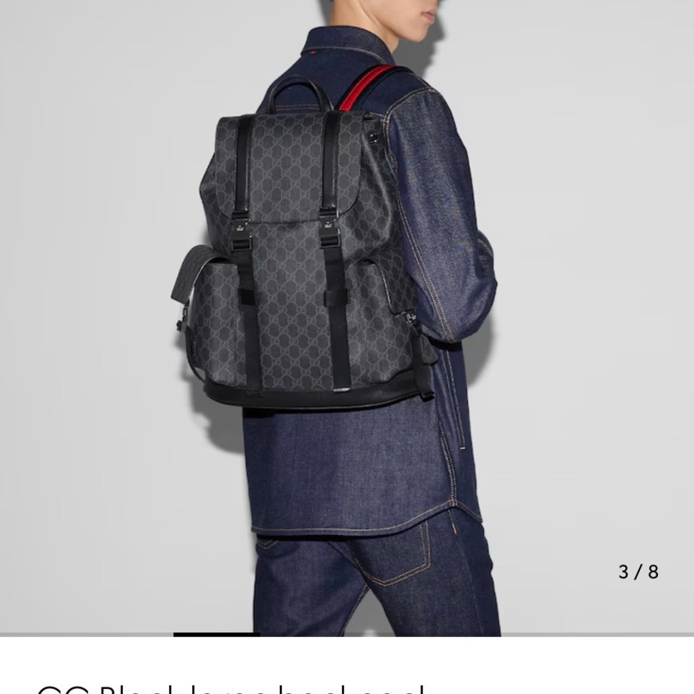 Gucci GG Supreme Web Double Buckle Backpack Black Monogram